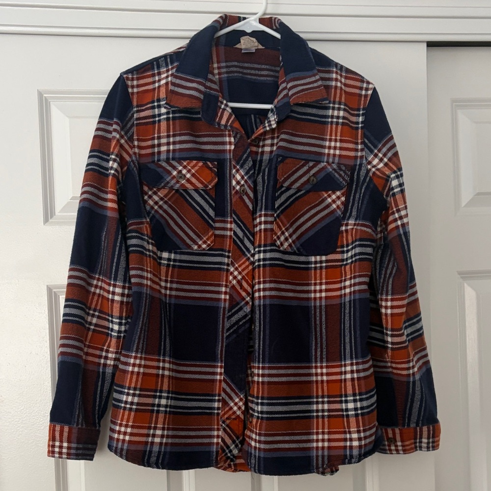 Duluth Trading Co Plaid Utility Jacket - Navy and Orange